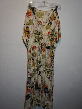 Tropical Floral Summer Rayon Midi Dress X-Large with Buttons